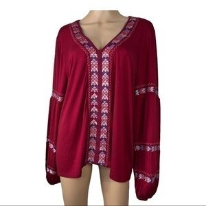 Neiman Marcus Women Embroidery Blouse Red Sz XL